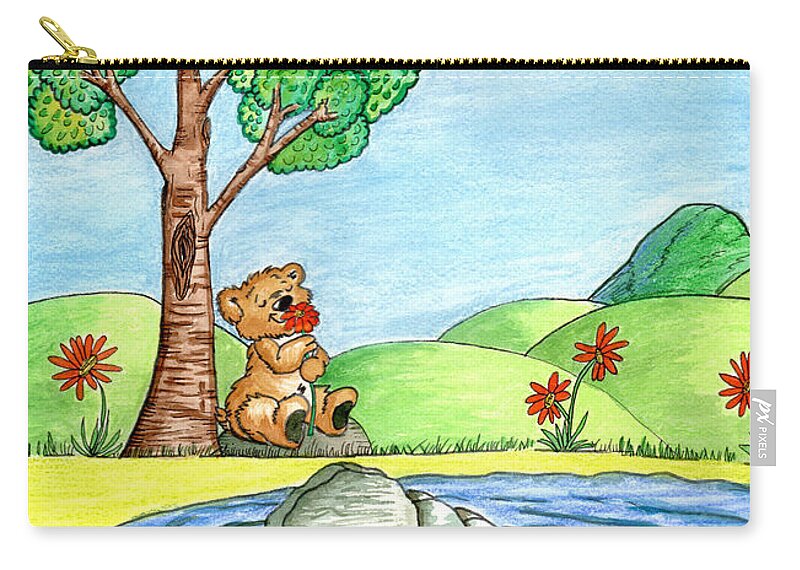 Bear Carry-all Pouch featuring the painting Bear With Flowers by Christina Wedberg