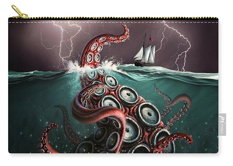 Squid Zip Pouch featuring the digital art Beast 2 by Jerry LoFaro