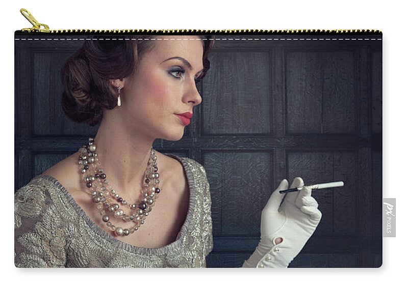 1930s Zip Pouch featuring the photograph Beautiful 1930s Woman With Cocktail And Cigarette by Lee Avison