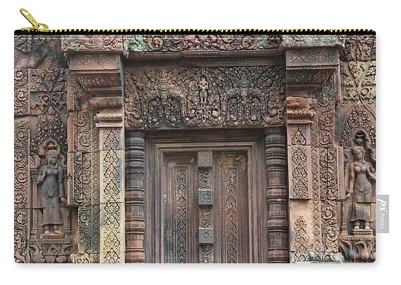 Ancient Zip Pouch featuring the photograph Beautiful Door Entrance 10th Century Cambodia Architecture by Chuck Kuhn