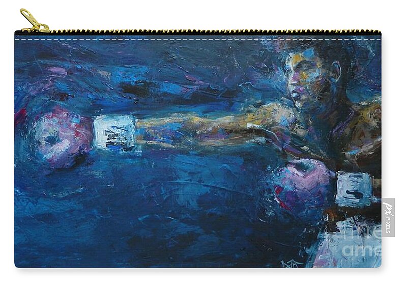 Muhammad Ali Zip Pouch featuring the painting Beautiful Fighter by Dan Campbell