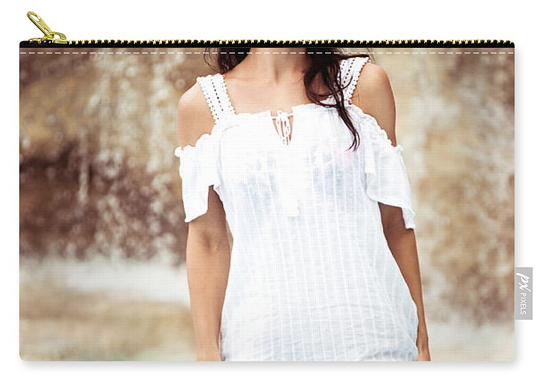 Adult Zip Pouch featuring the photograph Beautiful girl in the waterfall by Anna Om