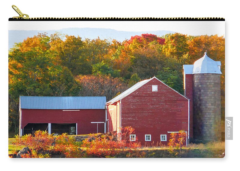 Beautiful Red Barn Zip Pouch featuring the painting Beautiful red barn 2 by Jeelan Clark