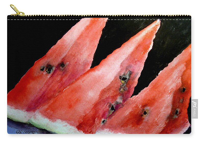 Watermelon Zip Pouch featuring the painting Beautiful Summer Watermelon by Carol Grimes