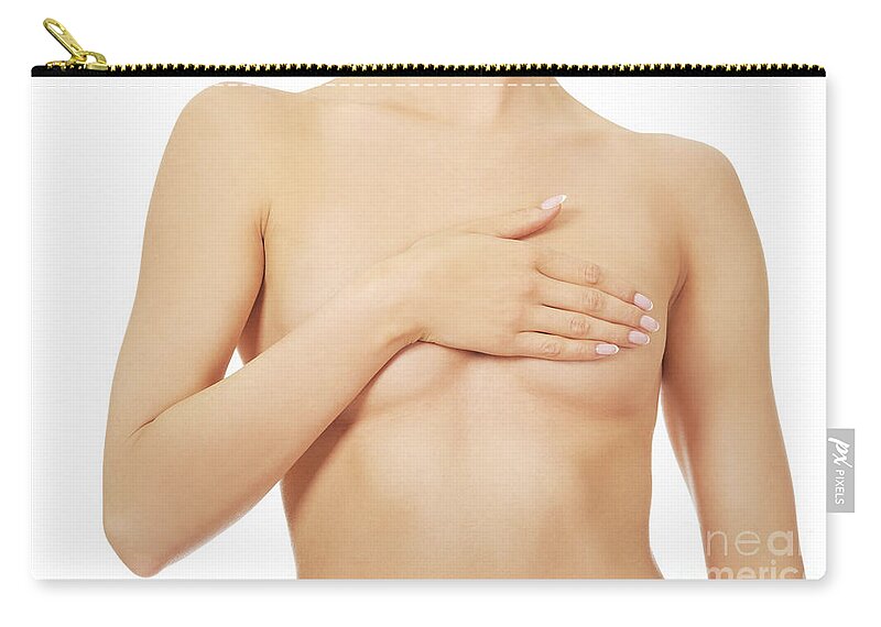 Beautiful topless woman covers her breast. Zip Pouch by Piotr