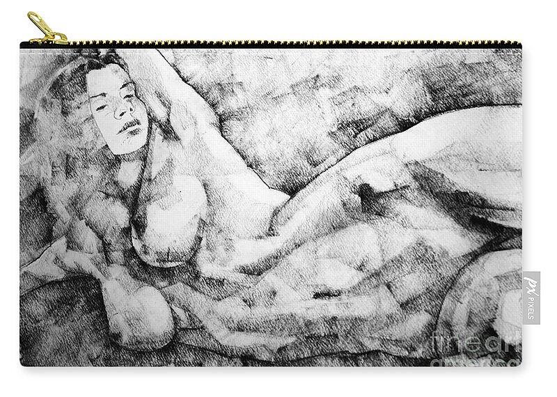 Drawing Zip Pouch featuring the drawing Beautiful young girl pencil art drawing by Dimitar Hristov