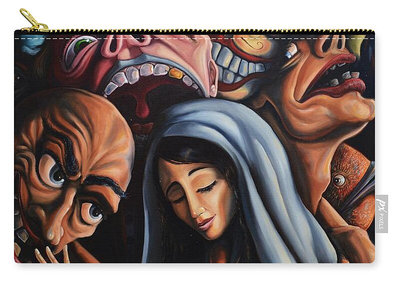 Surrealism Zip Pouch featuring the painting Beauty and the freaks by Darwin Leon