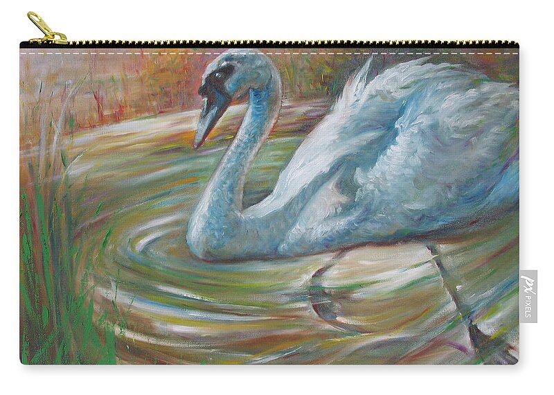 Swan Zip Pouch featuring the painting Beauty in The Battle by Sukalya Chearanantana