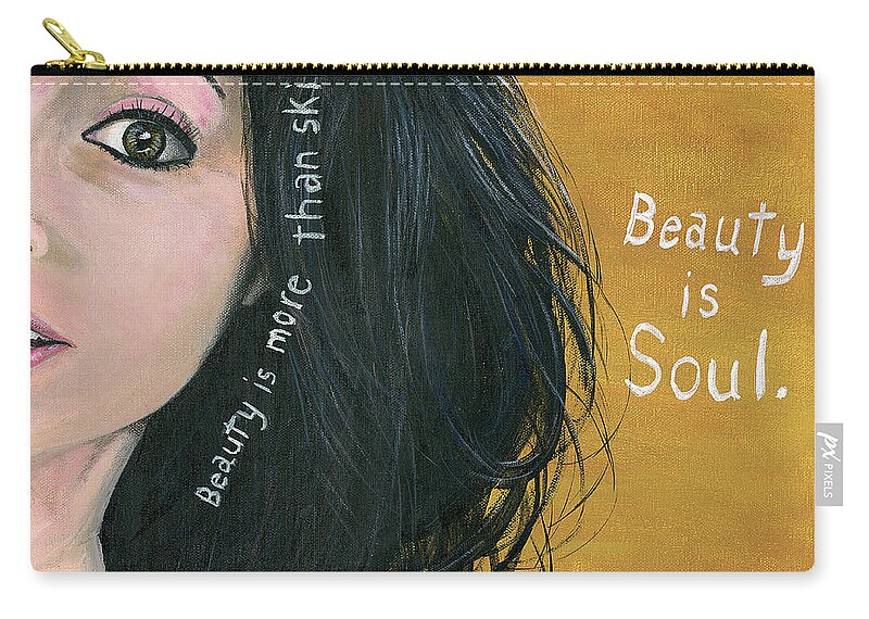 Portrait Zip Pouch featuring the painting Beauty is Soul by Matthew Mezo