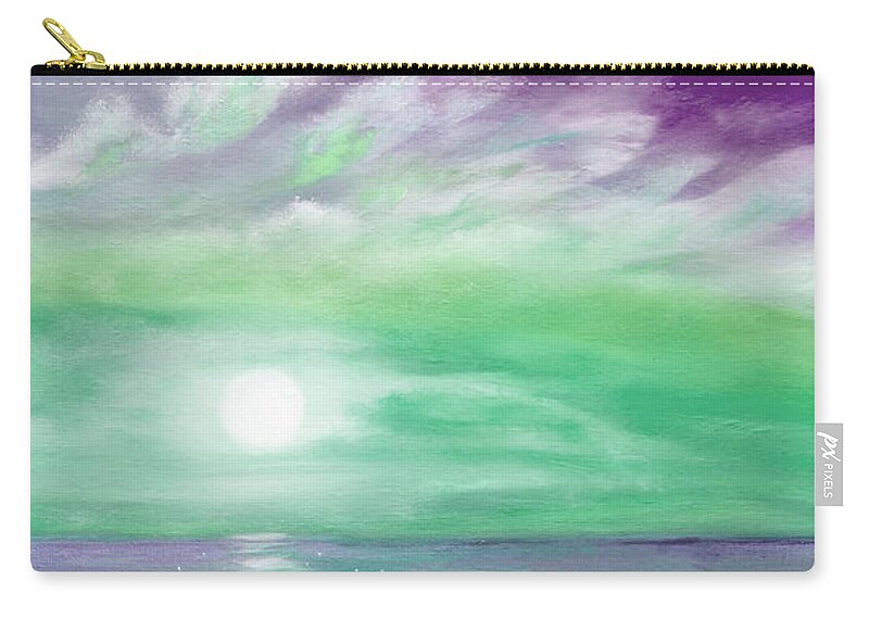 Sunset Zip Pouch featuring the painting Because You Deserve Color - Vertical Purple and Green Sunset by Gina De Gorna