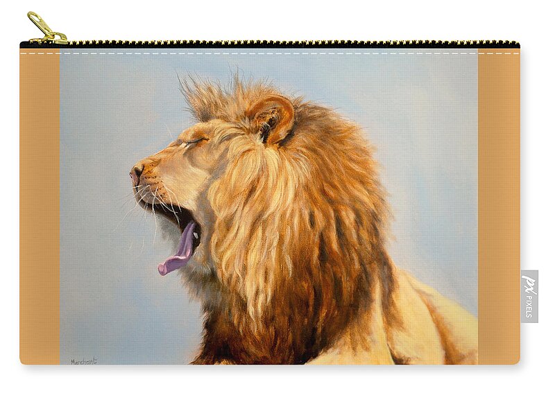 Oil Zip Pouch featuring the painting Bed Head - Lion by Linda Merchant