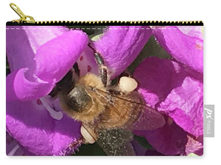 Purple Sage. Flower. Bee Zip Pouch featuring the photograph Bee by Erika Jean Chamberlin