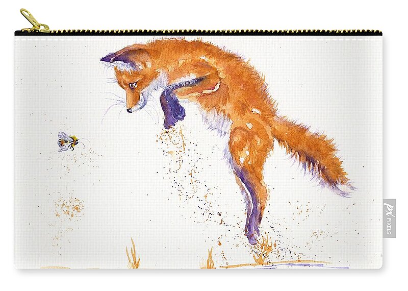 Fox Zip Pouch featuring the painting Bee Innocent by Debra Hall