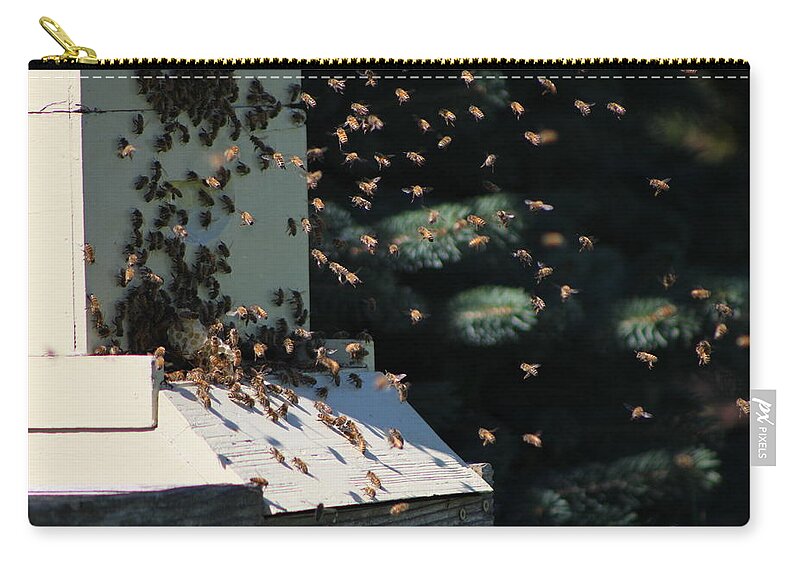 Honey Bee Zip Pouch featuring the photograph Bee Keepers Hive Chicago Botanical Gardens by Colleen Cornelius