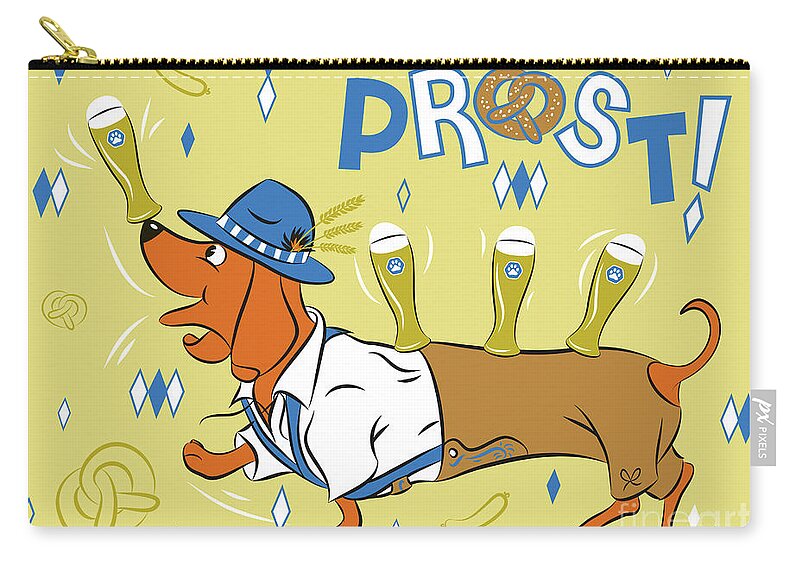 Dachshund Zip Pouch featuring the digital art Beer Dachshund Dog by Shari Warren