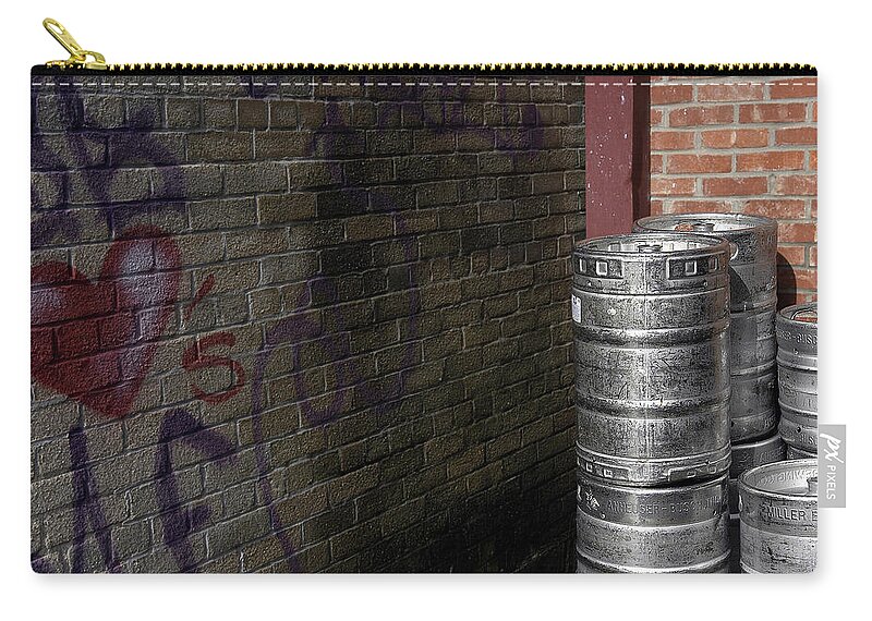 Beerkegs Zip Pouch featuring the photograph Beer Keggs and Graffiti by DArcy Evans