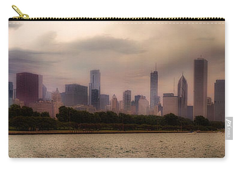 Lake Michigan Zip Pouch featuring the photograph Before The Spring Storm Chicago Lakefront Panorama 04 by Thomas Woolworth