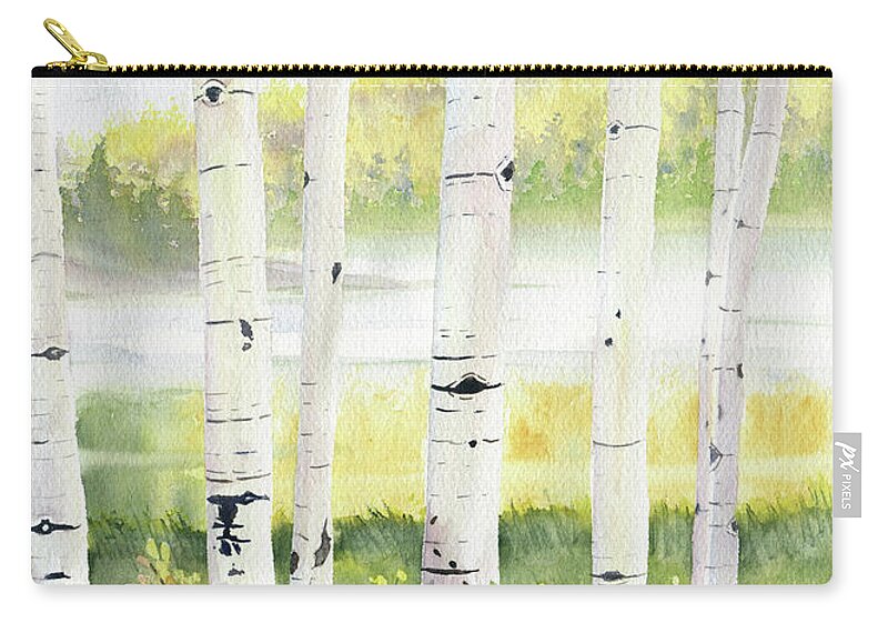 Behind The Birch Trees Zip Pouch featuring the painting Behind The Birch Trees by Melly Terpening