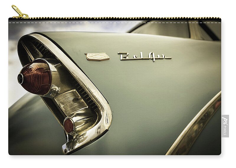 Bel Air- Of Cars-classic Cars- Boy In Back Window- Muscle Car Art- Images For Car Lovers- Photography Of Are Ann M. Garrett - Chevy- Zip Pouch featuring the photograph Bel Aire by Rae Ann M Garrett