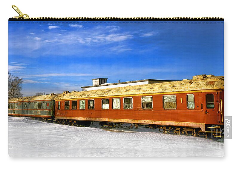 Belfast Zip Pouch featuring the photograph Belfast and Moosehead Railroad Cars in Winter by Olivier Le Queinec