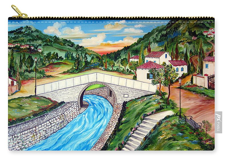Bridge Zip Pouch featuring the painting Beli Most Vranje Serbia by Roberto Gagliardi