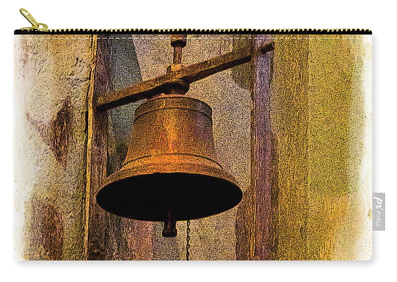 Bell Zip Pouch featuring the photograph Bell In The Old Cathedral Of Cuenca, Ecuador by Al Bourassa