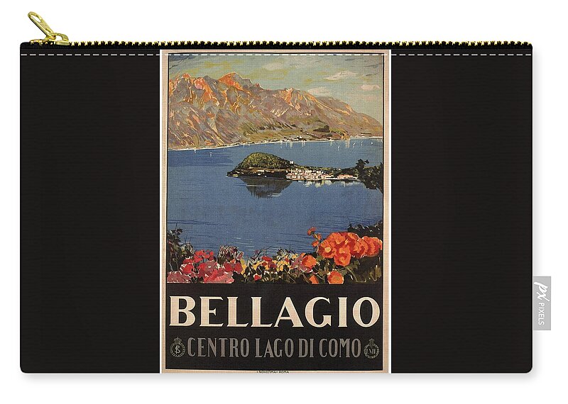 Bellagio Zip Pouch featuring the mixed media Bellagio, Italy - Centro Lago Di Como - Retro travel Poster - Vintage Poster by Studio Grafiikka