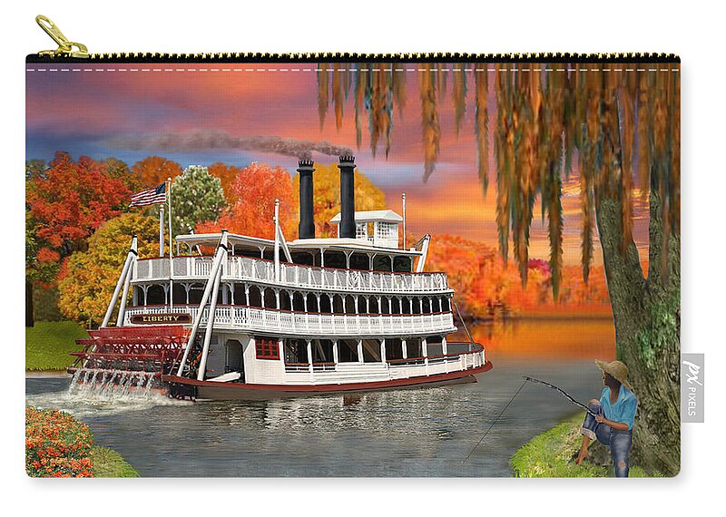 Paddle Wheel Riverboat Zip Pouch featuring the digital art Belle of the Bayou by Glenn Holbrook