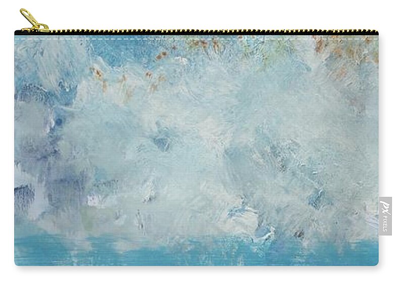 Cow Zip Pouch featuring the painting Belted Galloway Cow And Cloudy Sky - Tall Narrow Art by Mike Jory