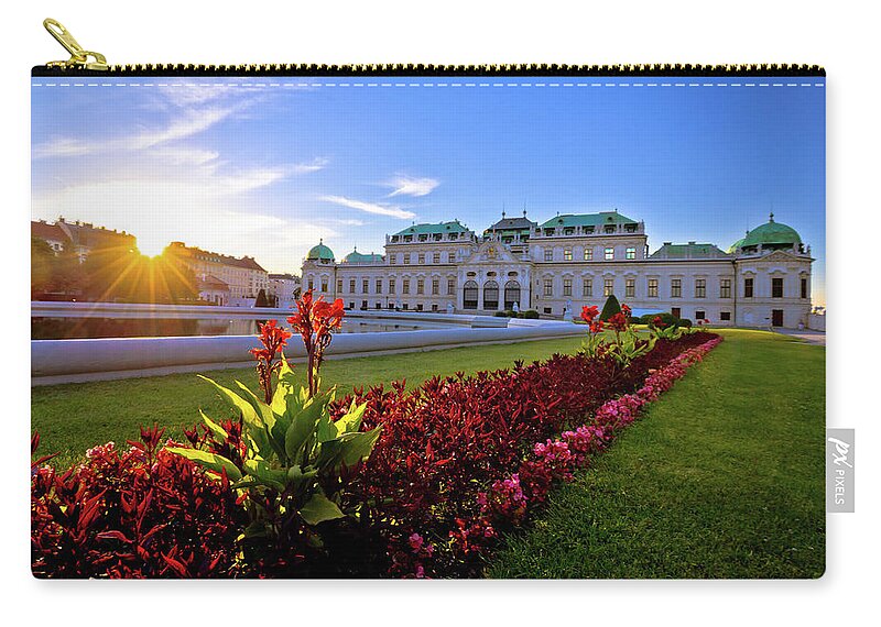 Vienna Zip Pouch featuring the photograph Belvedere park in Vienna sunset view by Brch Photography