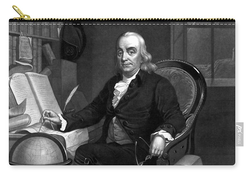 Benjamin Franklin Zip Pouch featuring the painting Benjamin Franklin -- The Scientist by War Is Hell Store