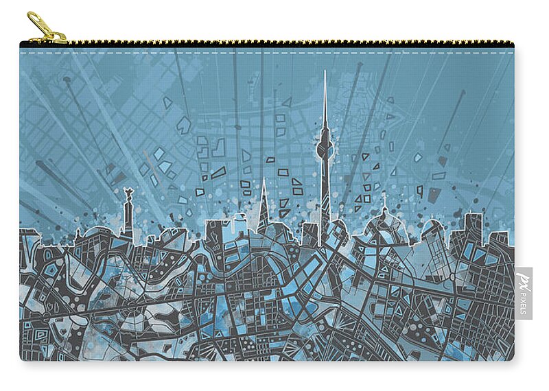 Berlin Zip Pouch featuring the digital art Berlin City Skyline Map 3 by Bekim M