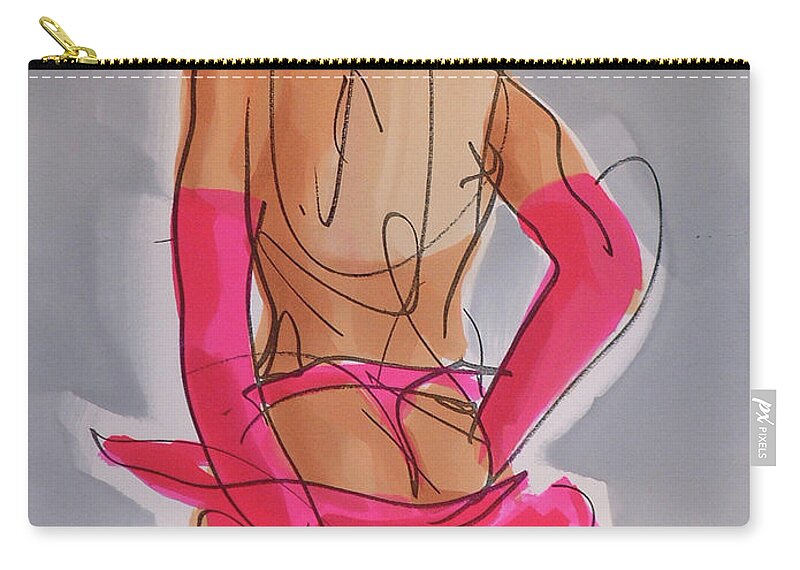 Striptease Zip Pouch featuring the drawing Berlin in cerise by Peregrine Roskilly