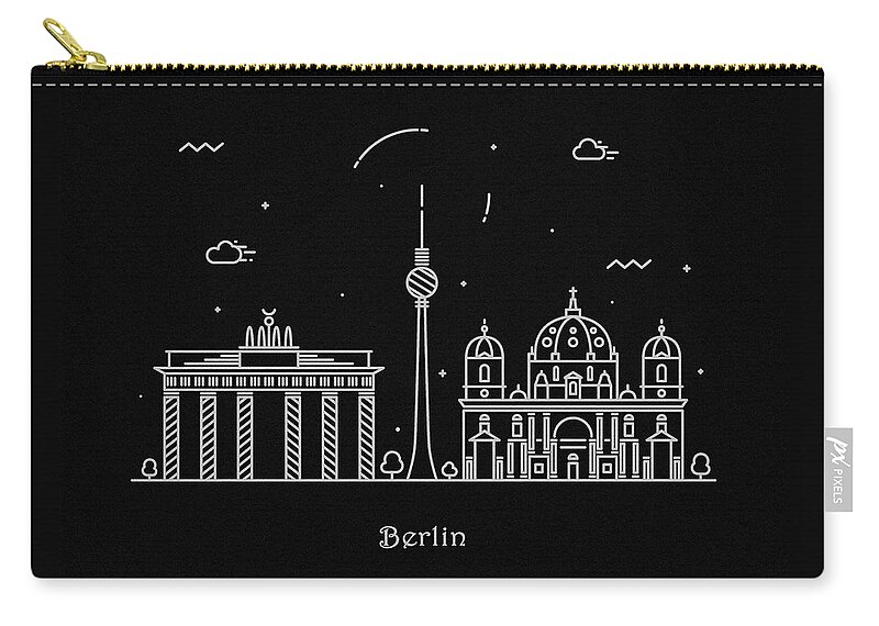 Berlin Zip Pouch featuring the drawing Berlin Skyline Travel Poster by Inspirowl Design