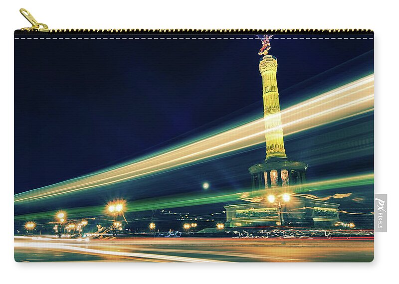 Berlin Zip Pouch featuring the photograph Berlin Victory Column Festival of Lights by Alexander Voss