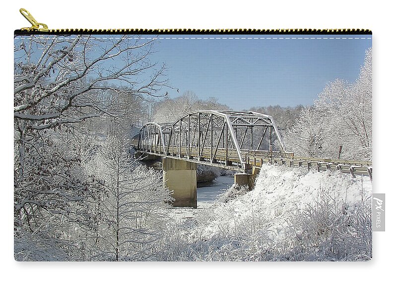 Elliott Zip Pouch featuring the photograph Bert White Bridge by Randall Evans