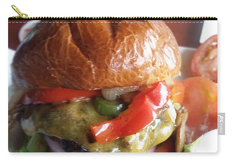 Beer Zip Pouch featuring the photograph The World's Best Burger and Beer by Carol Eliassen