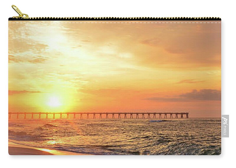 17 March 2013 Zip Pouch featuring the photograph Best Sunrise Colors over Navarre Pier Panoramic by Jeff at JSJ Photography
