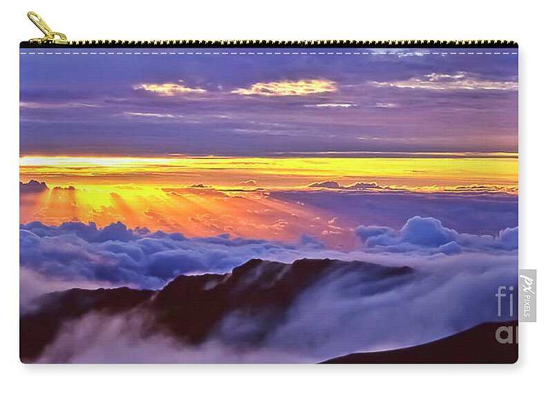 Haleakala Zip Pouch featuring the photograph Maui Hawaii Haleakala National Park Sunrise Between the Clouds by Jim Cazel