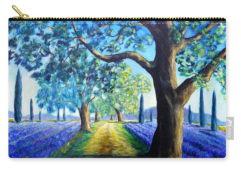 Field Zip Pouch featuring the painting Between the Lavender Fields by Cristina Stefan