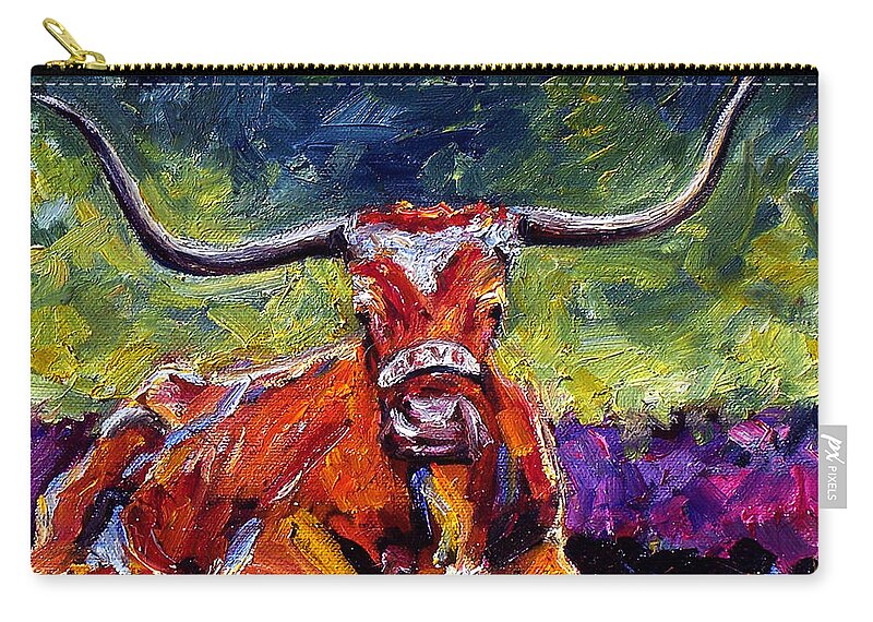 Texas Longhorn Zip Pouch featuring the painting Bevo by Debra Hurd