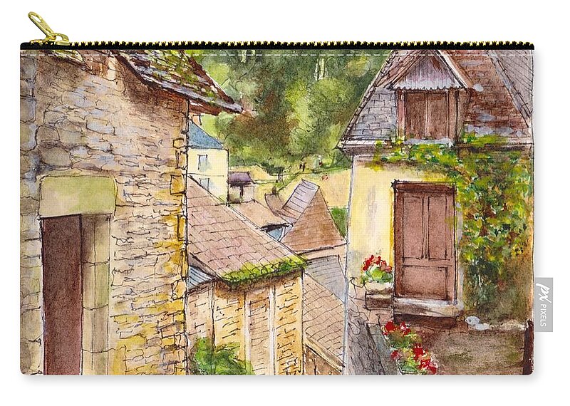 Village Zip Pouch featuring the painting Beynac et Cazenac Nouvelle Aquitaine France by Dai Wynn