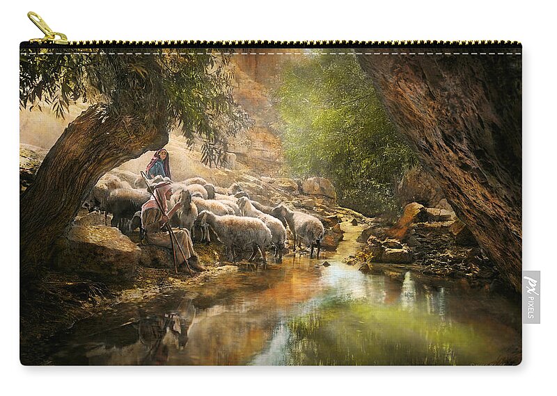 Oasis Zip Pouch featuring the photograph Bible - The Lord is my shepherd - 1910 by Mike Savad