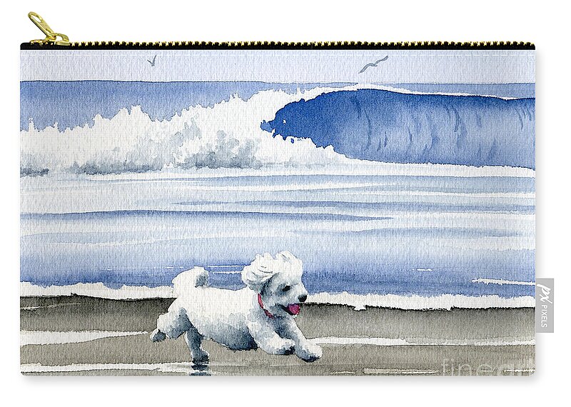 Bichon Zip Pouch featuring the painting Bichon Frise At The Beach by David Rogers
