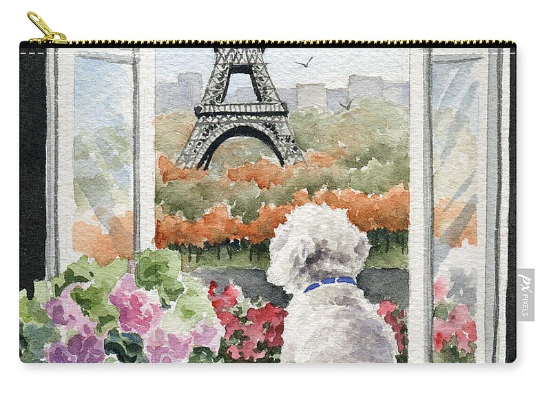 Bichon Zip Pouch featuring the painting Bichon Frise In Paris by David Rogers