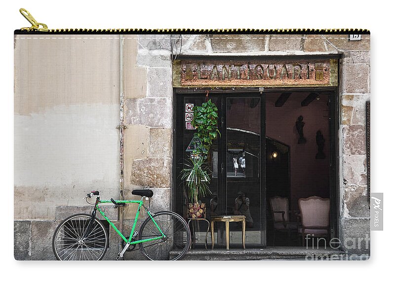 Bar Zip Pouch featuring the photograph Bicycle And Reflections At L'antiquari Bar Barcelona by RicardMN Photography