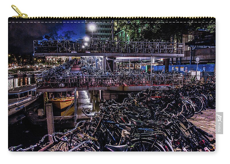 Amsterdam Bicycle Parking Zip Pouch featuring the photograph Bicycle Parking Rack Amsterdam by William Kimble