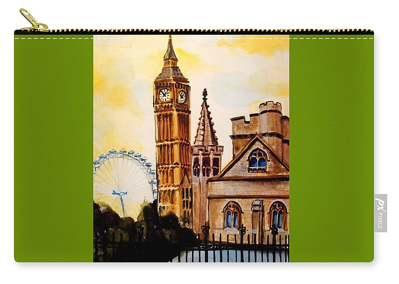 London Zip Pouch featuring the painting Big Ben and London Eye - Art by Dora Hathazi Mendes by Dora Hathazi Mendes