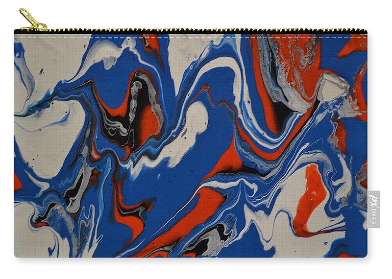A Abstract Painting Of Large Blue Waves With White Tips. The Waves Are Picking Up Red And Black Sand From The Beach. Some Of The Blue Waves Are Curling Over. Zip Pouch featuring the painting Big Blue Waves by Martin Schmidt