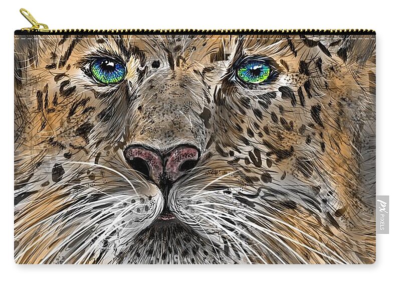 Leopard Zip Pouch featuring the digital art Big Cat by Darren Cannell
